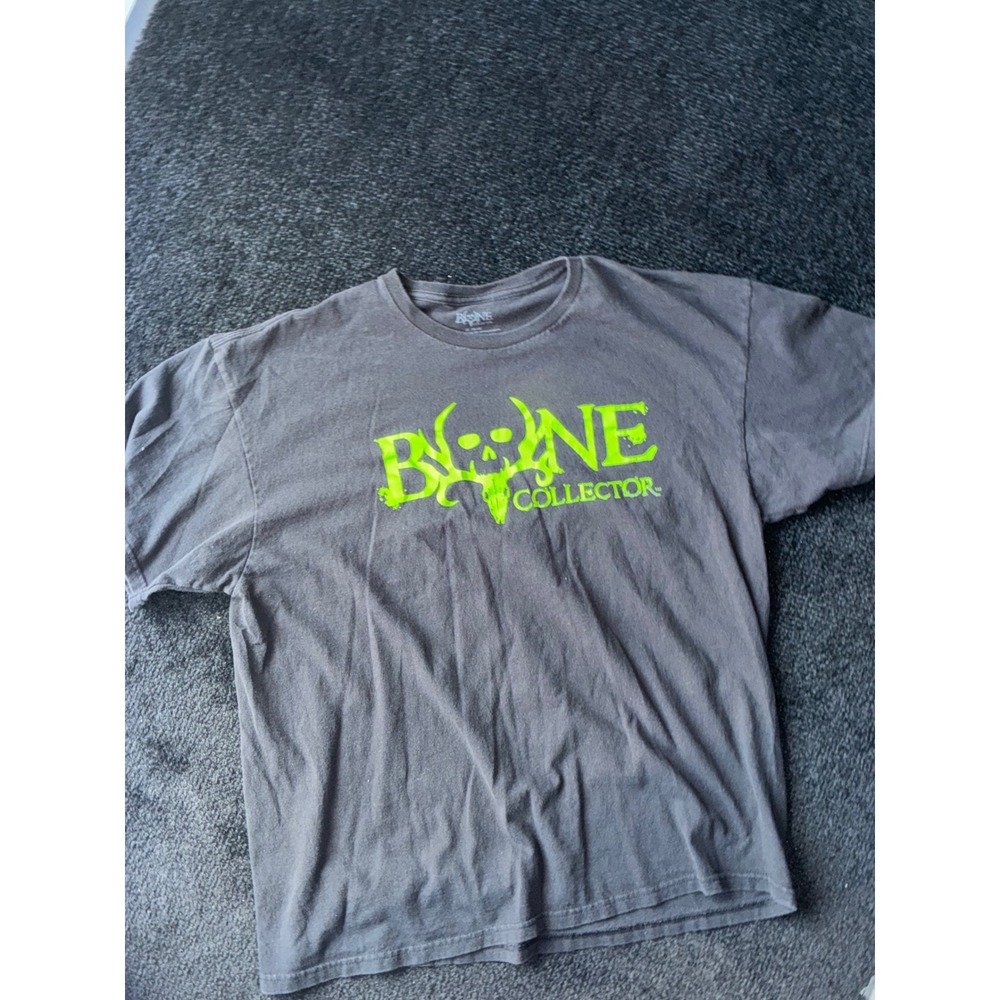 Bone Collector Mens XL T-Shirt Charcoal Gray Neon Green Skull Graphic Tee